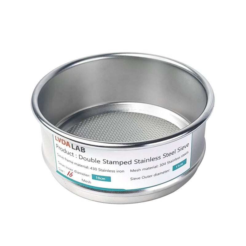LVDALAB 304 Stainless Steel Mesh Lab Sieve, 16 Mesh(1.18mm) Aperture Test Sieve, 4inch(10cm) Economy Standard Analysis Sample Test Sieves for Industrial Laboratory Homes - Image 1